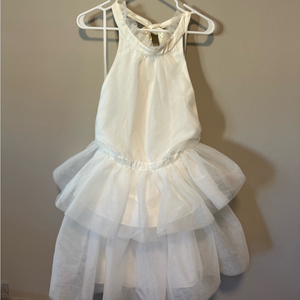 Anthropologie Hutch 12 Tulle Halter Mini Dress Tiered  260$ White